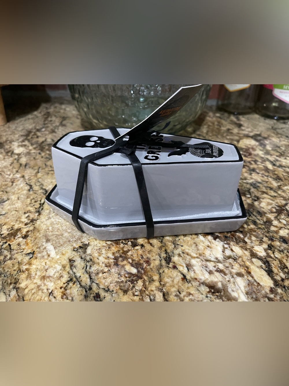 Cobwebs and Cauldrons grey black coffin covered butter dish REST IN GREASE …NEW - Picture 4 of 4